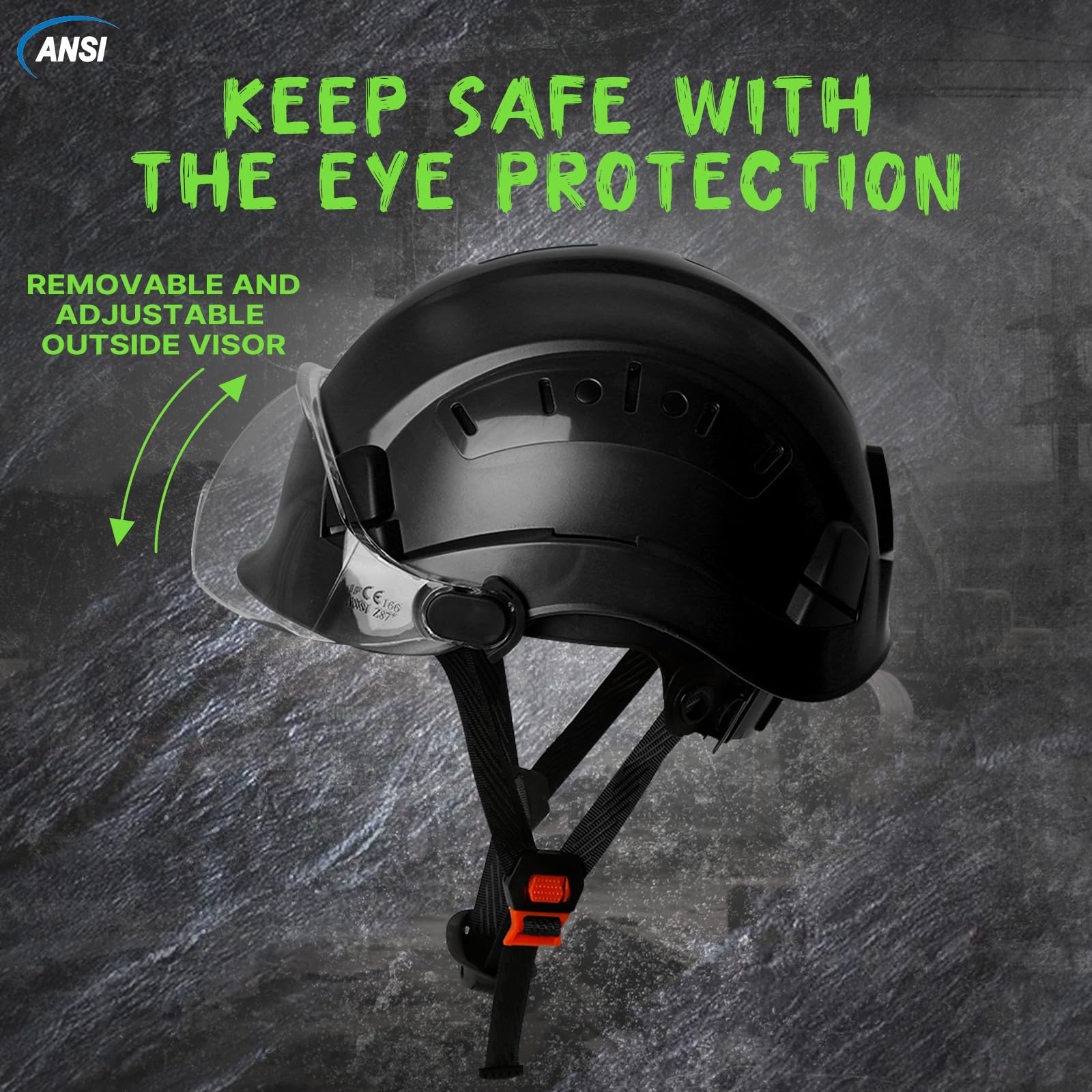 ANSI Z89 1 Construction Hard Hat with Visor and Chin Strap