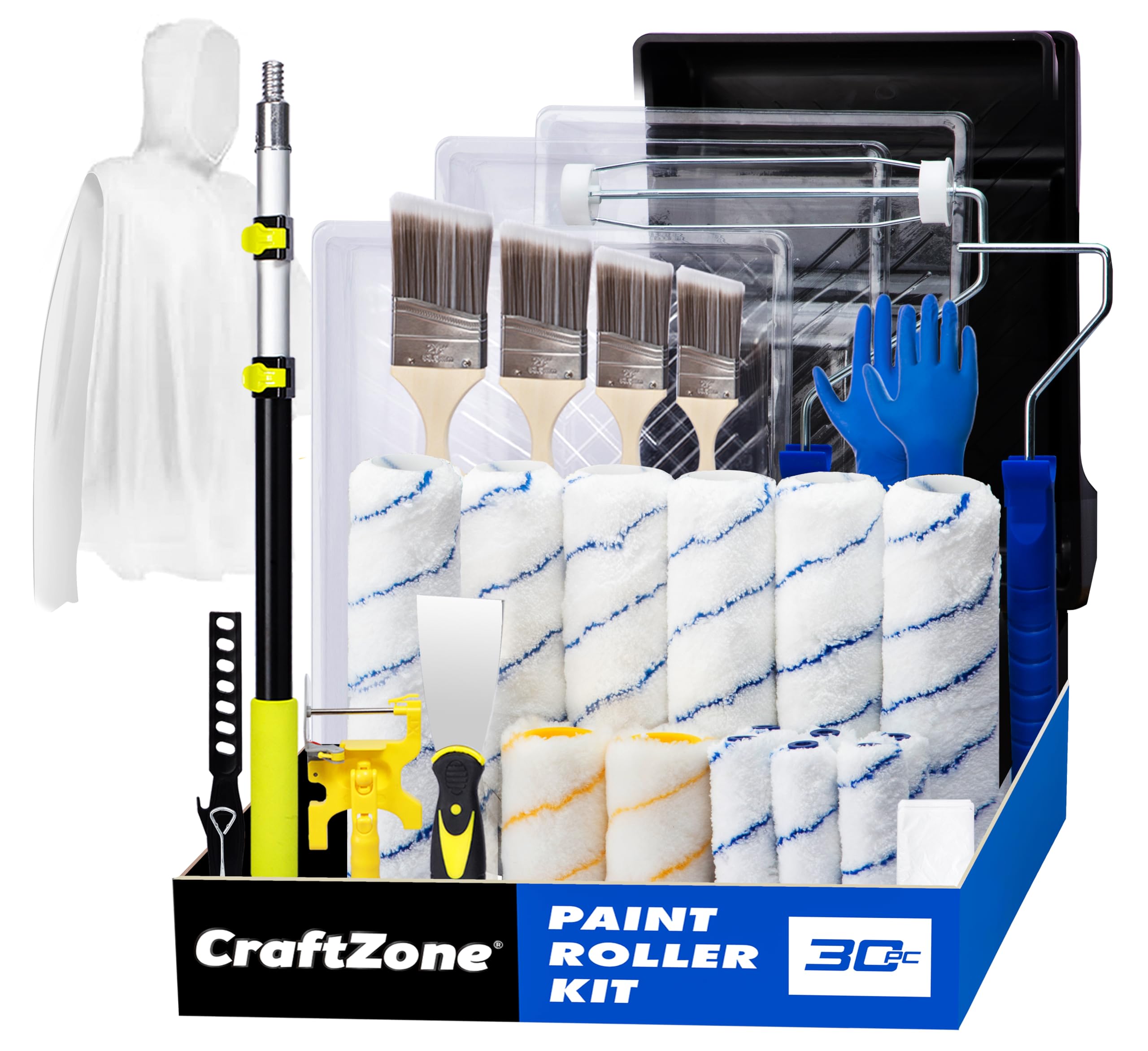 30 Piece Paint Roller Kit with Telescopic Extension Pole