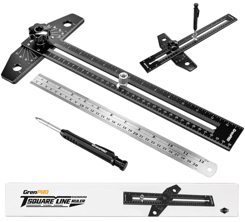 Woodworking Scriber Marking Ruler with Carpenter Pencil and Metal Scale