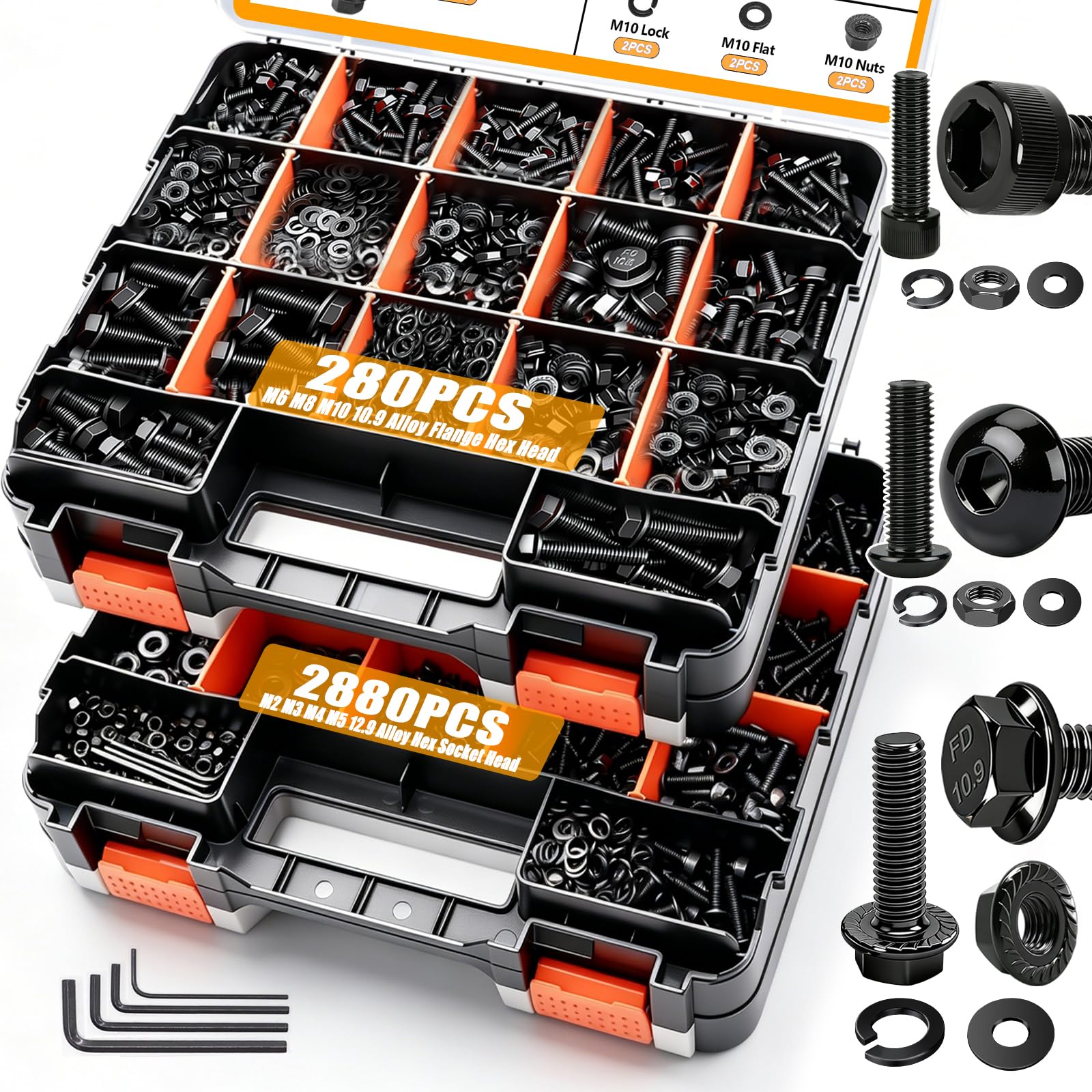 Metric Hex Socket Screw Nut and Washer Assortment Kit with Allen Wrench