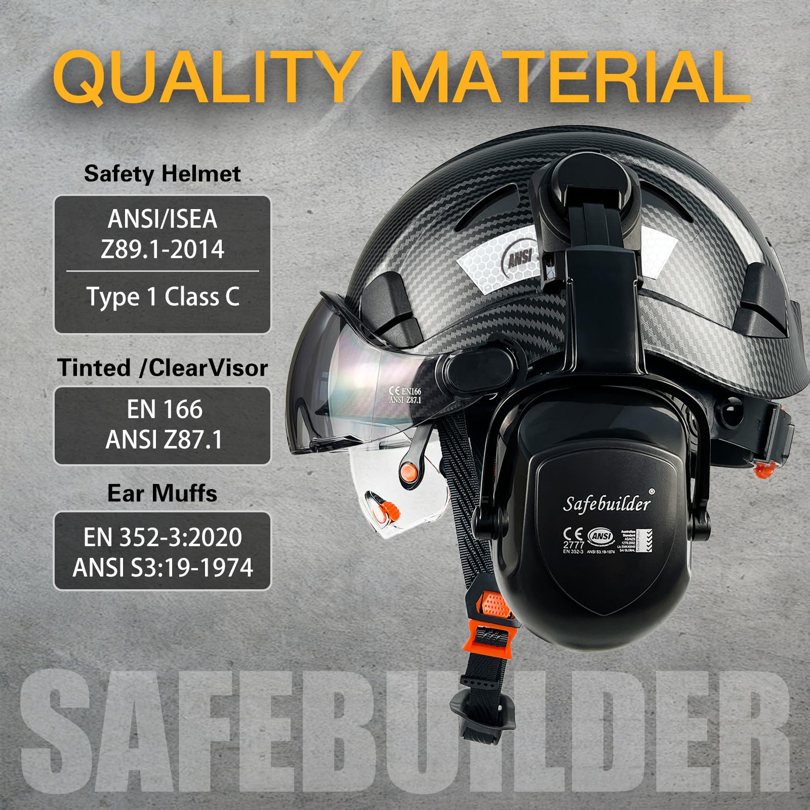 ANSI Industrial Safety Helmet with Visor and Ear Muffs