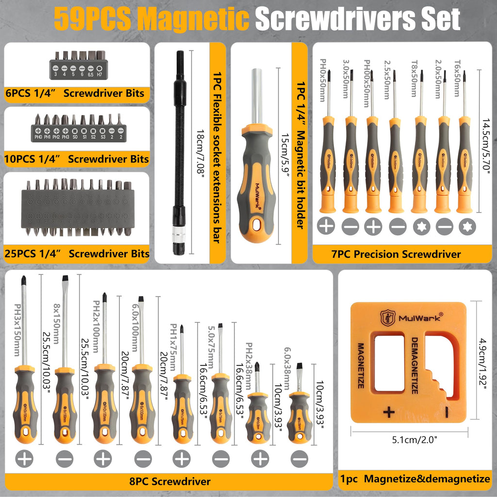 59 Piece Magnetic Screwdriver and Precision Bit Set with Storage Case