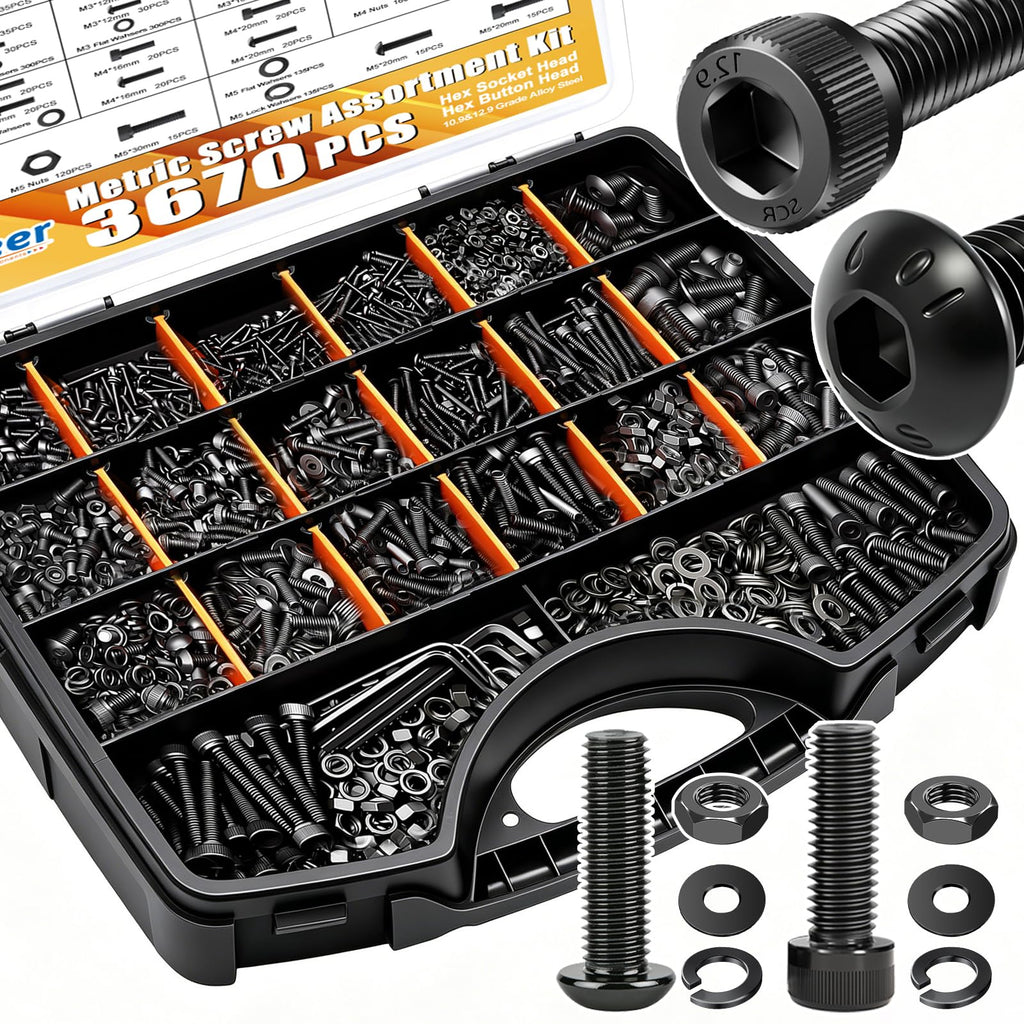 Metric Hex Socket Screw Nut and Washer Assortment Kit with Allen Wrench