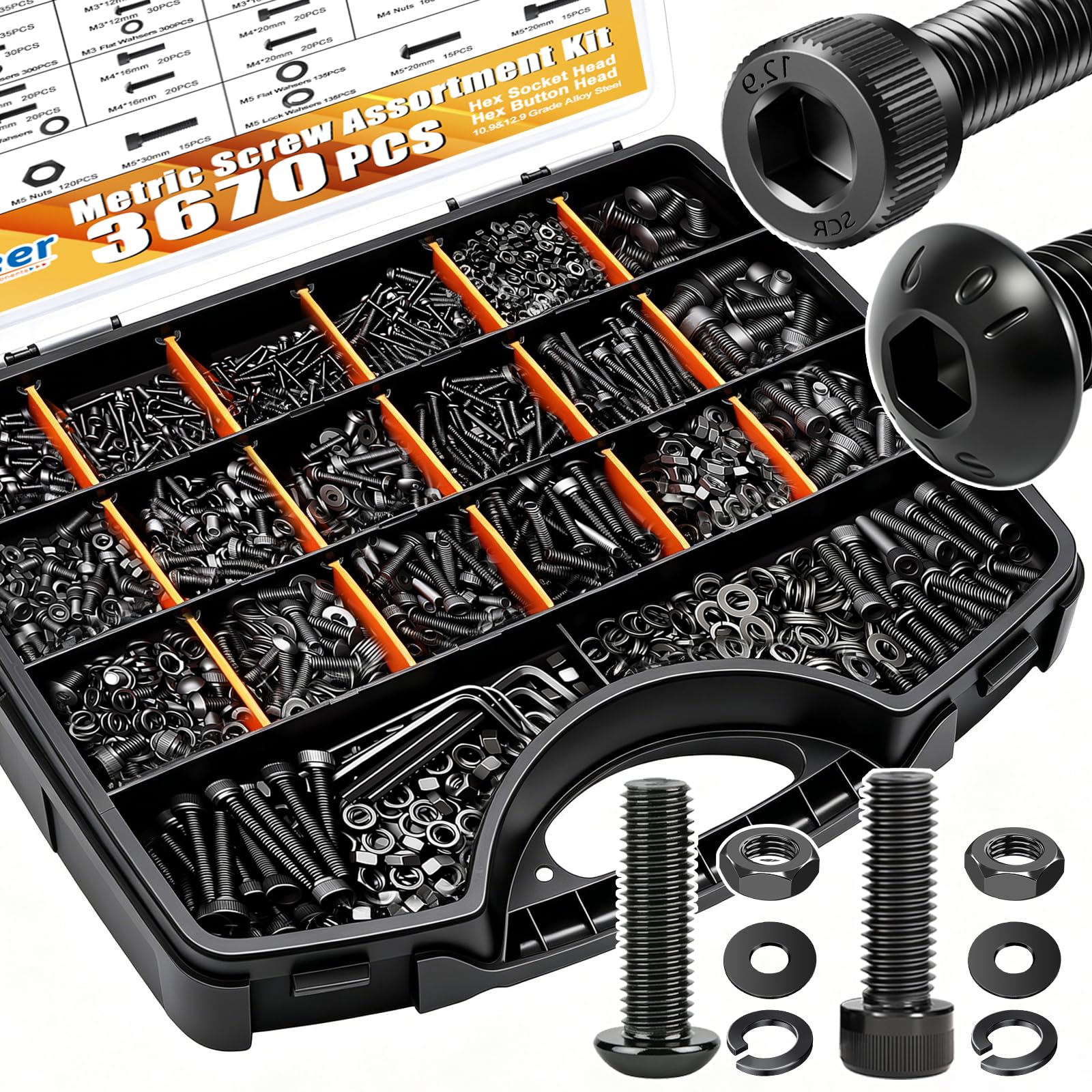 Metric Hex Socket Screw Nut and Washer Assortment Kit with Allen Wrench