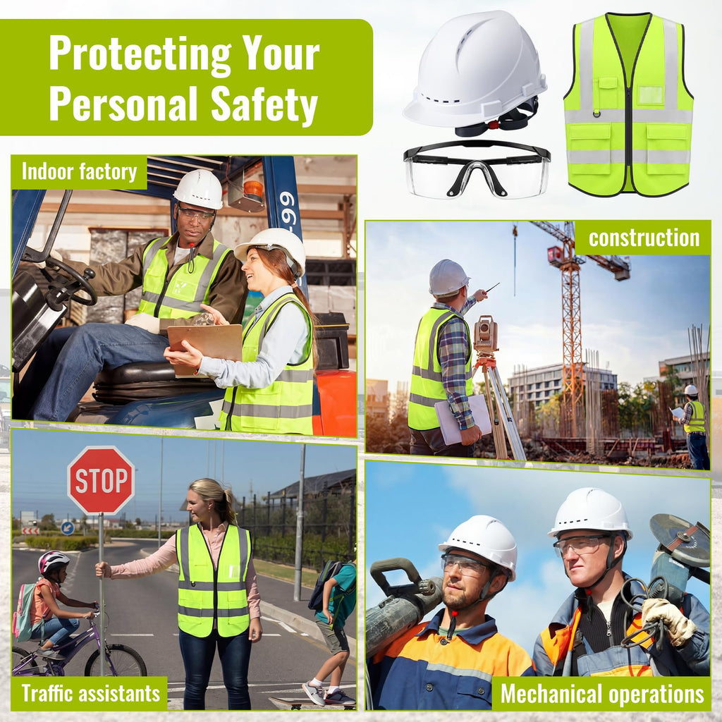 18 Piece Construction Safety Helmet Vest and Goggles Set