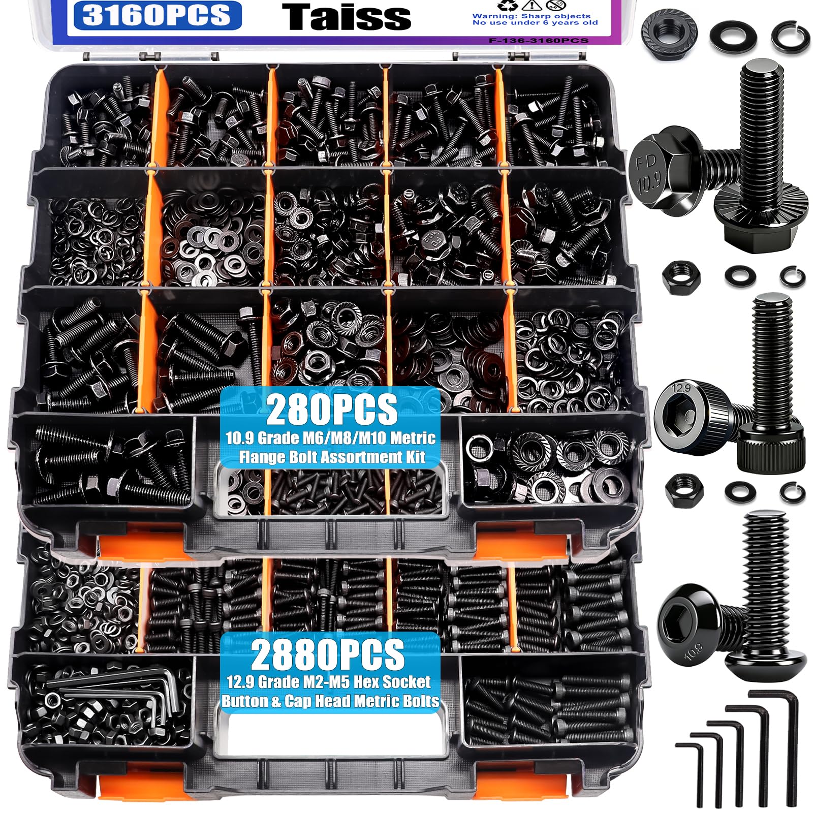 Metric and SAE Black Zinc Bolt Nut Washer and Socket Screw Kit