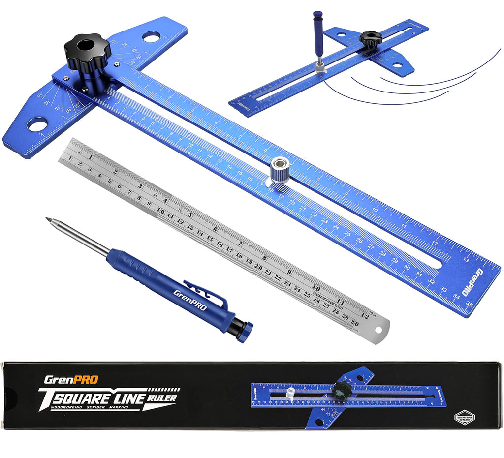 Woodworking Scriber Marking Ruler with Carpenter Pencil and Metal Scale