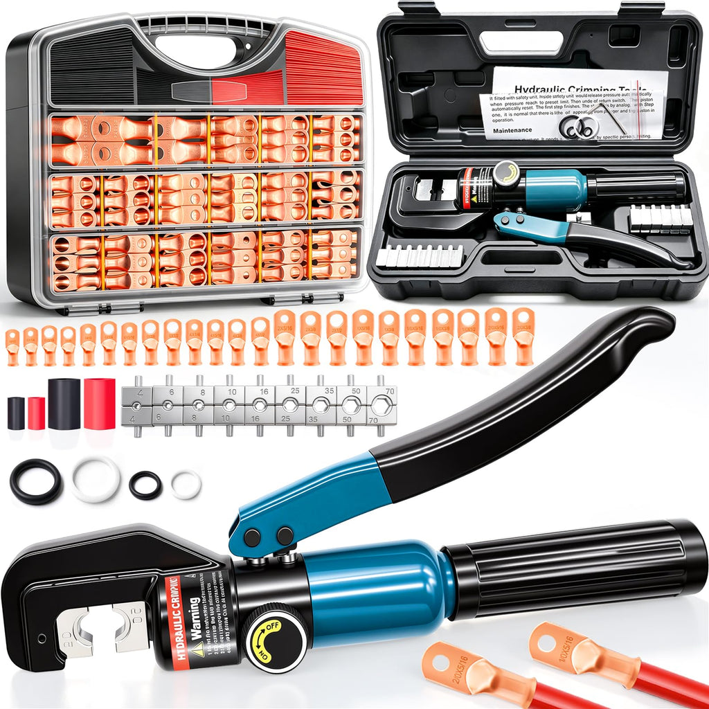 Battery Cable Lug Crimping Tool Kit with 230 Copper Lugs