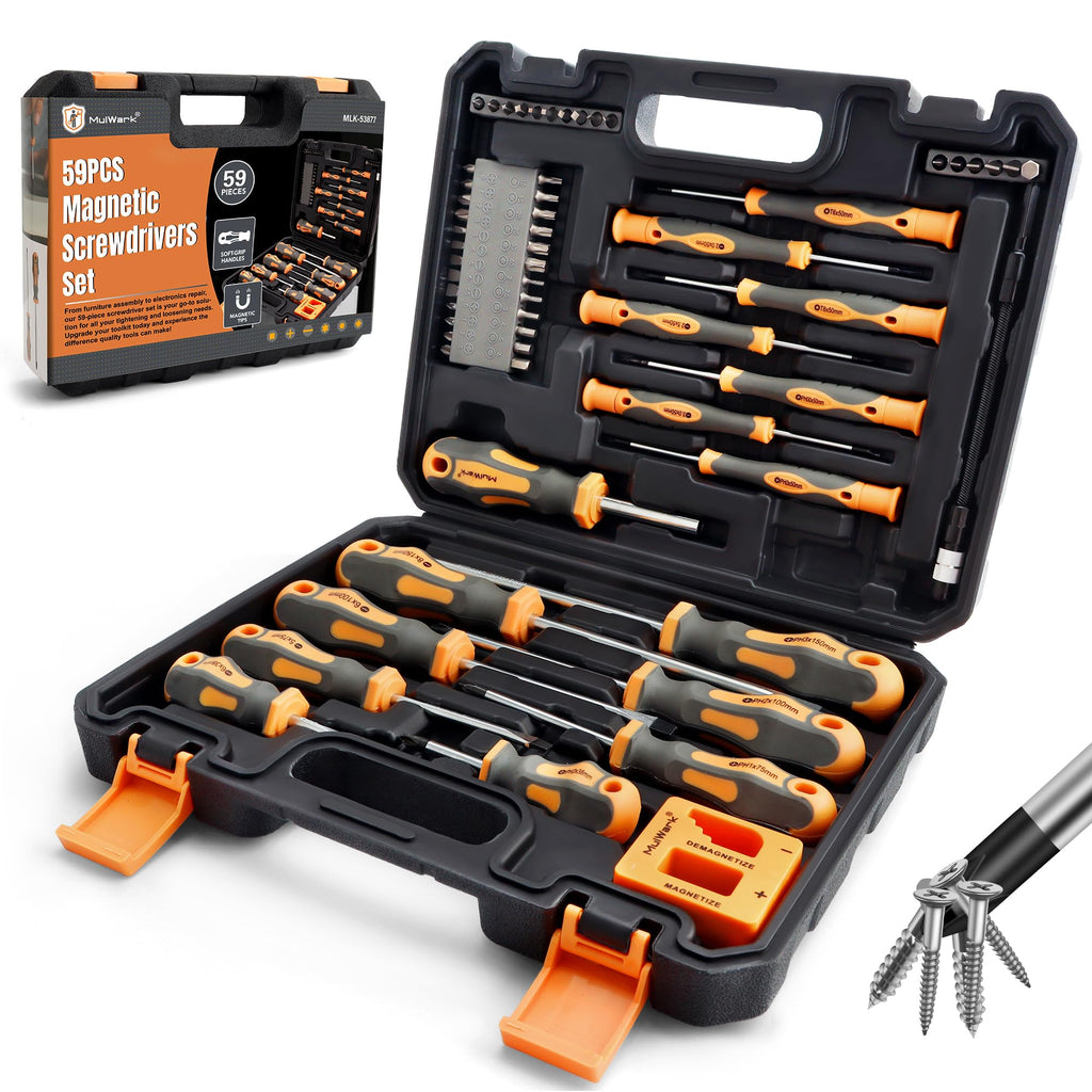 59 Piece Magnetic Screwdriver and Precision Bit Set with Storage Case