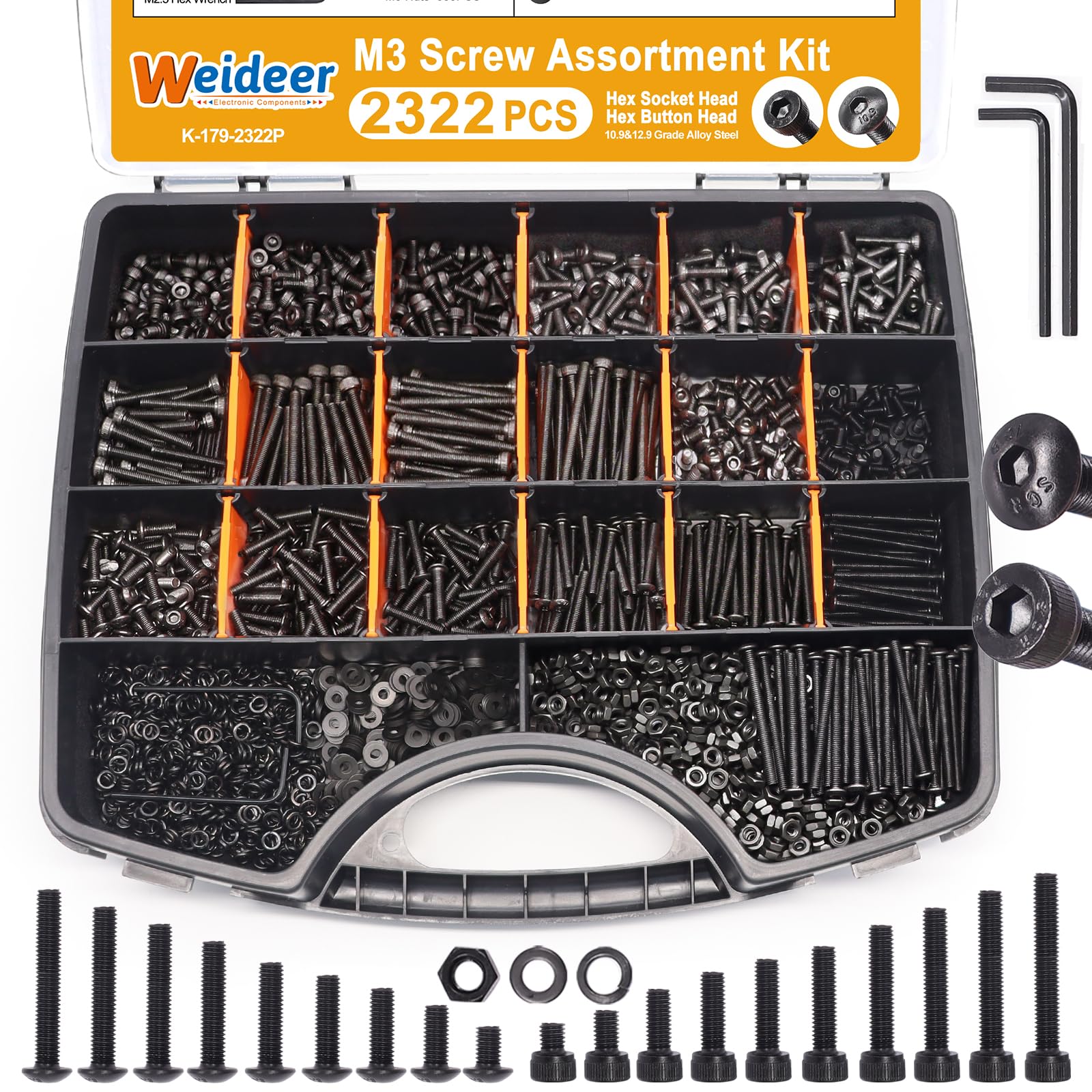 Metric Hex Socket Screw Nut and Washer Assortment Kit with Allen Wrench