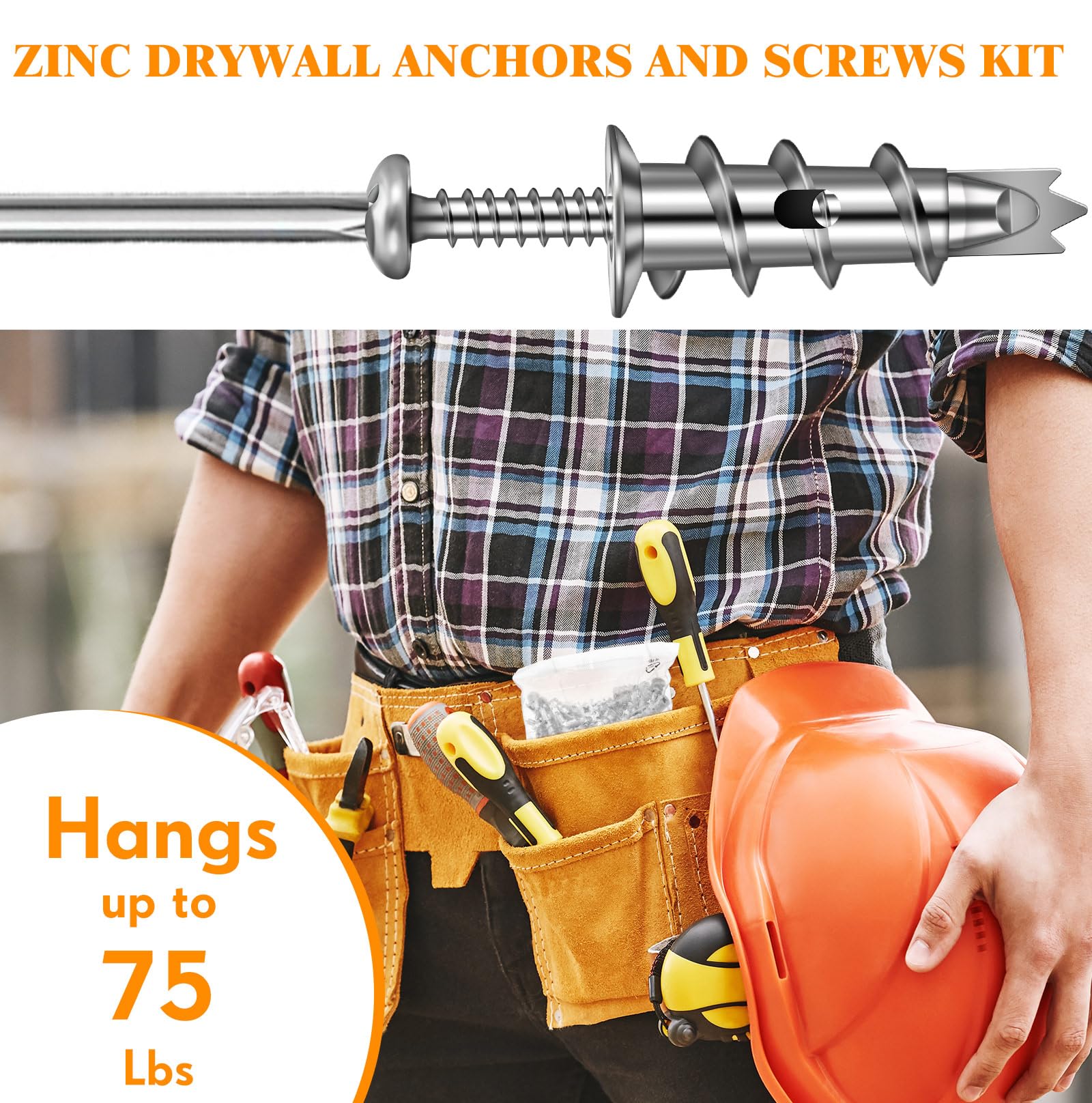 400 Piece Zinc Self Drilling Drywall Anchor and Screw Kit