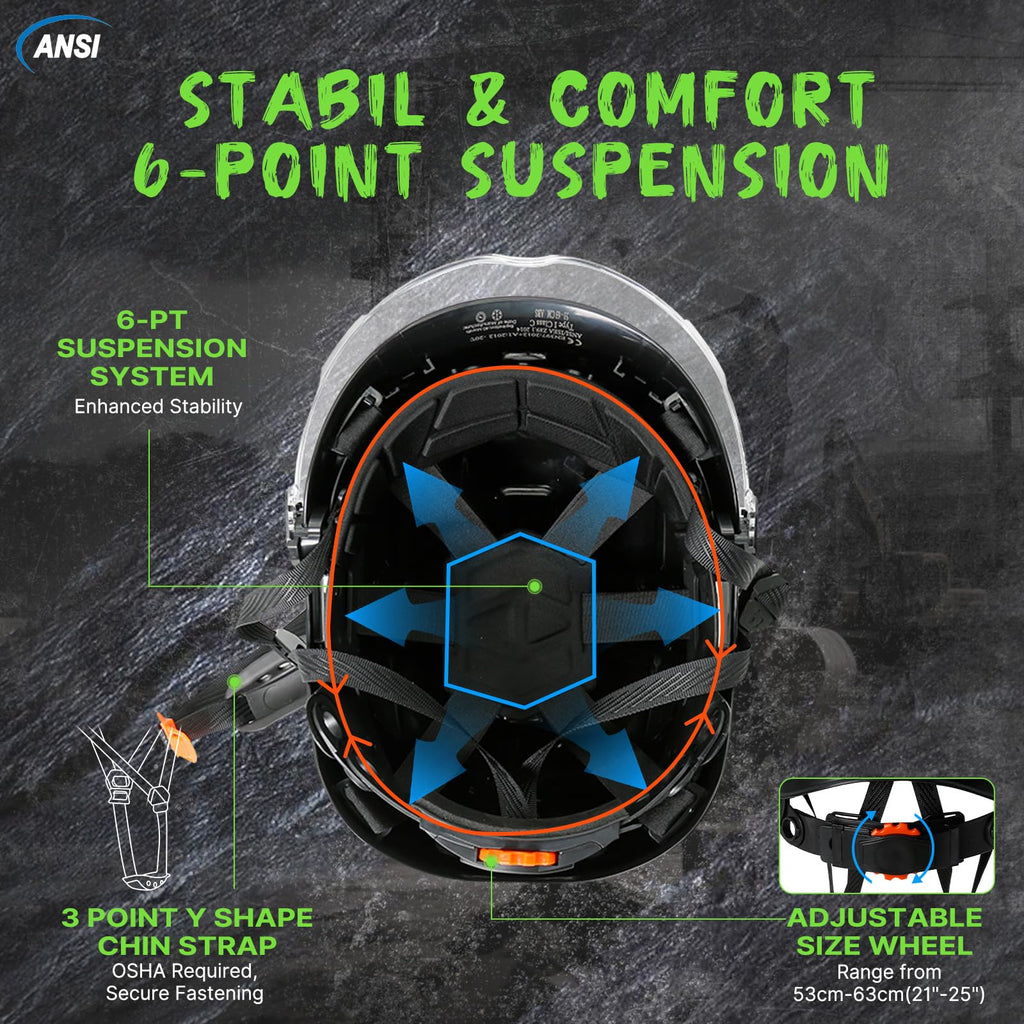 ANSI Z89 1 Construction Hard Hat with Visor and Chin Strap