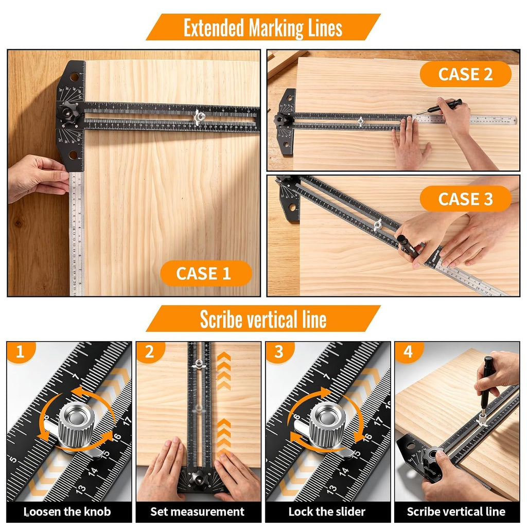Woodworking Scriber Marking Ruler with Carpenter Pencil and Metal Scale