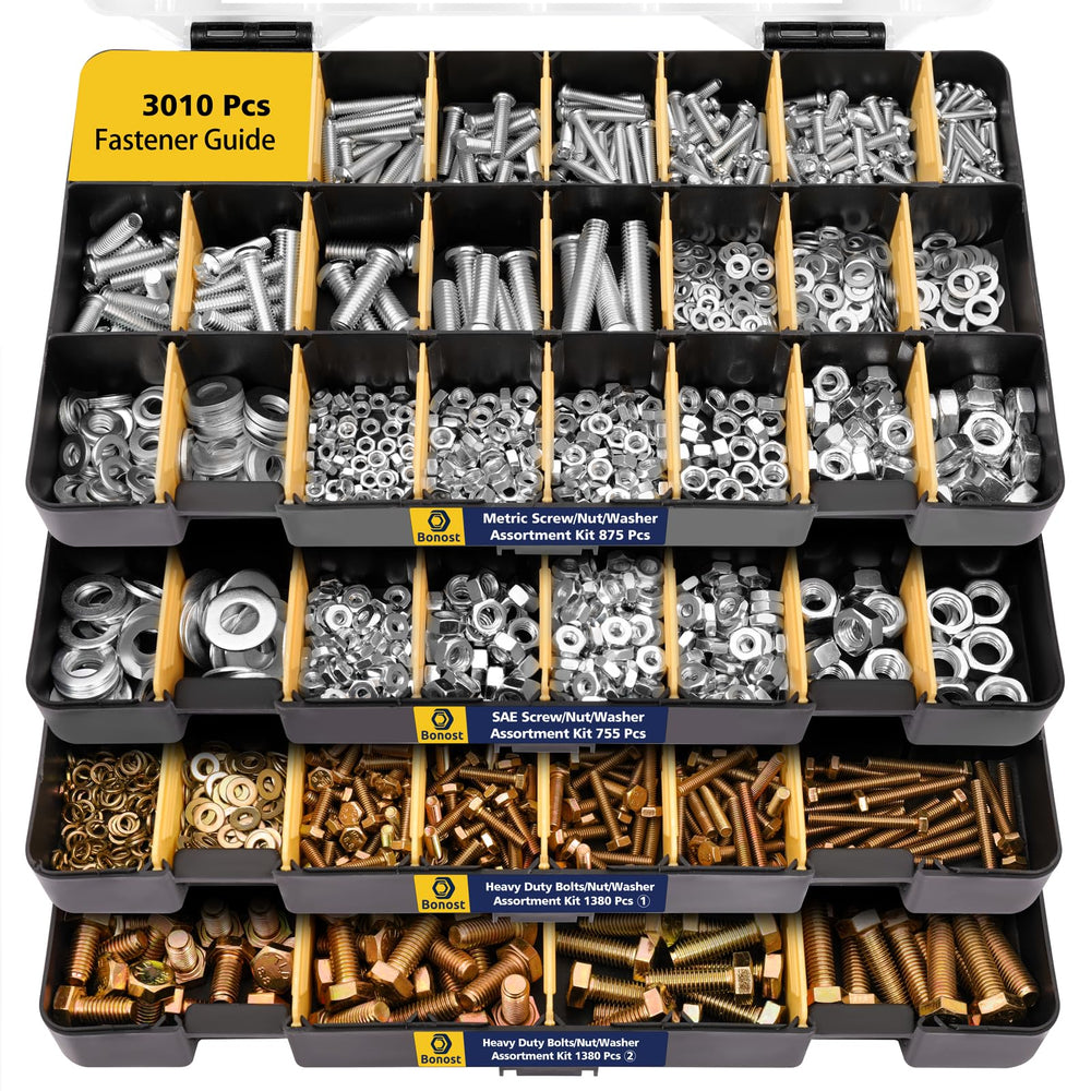 3010 Piece Grade 8.8 Metric Hex Bolt Nut and Washer Kit with 4 Trays