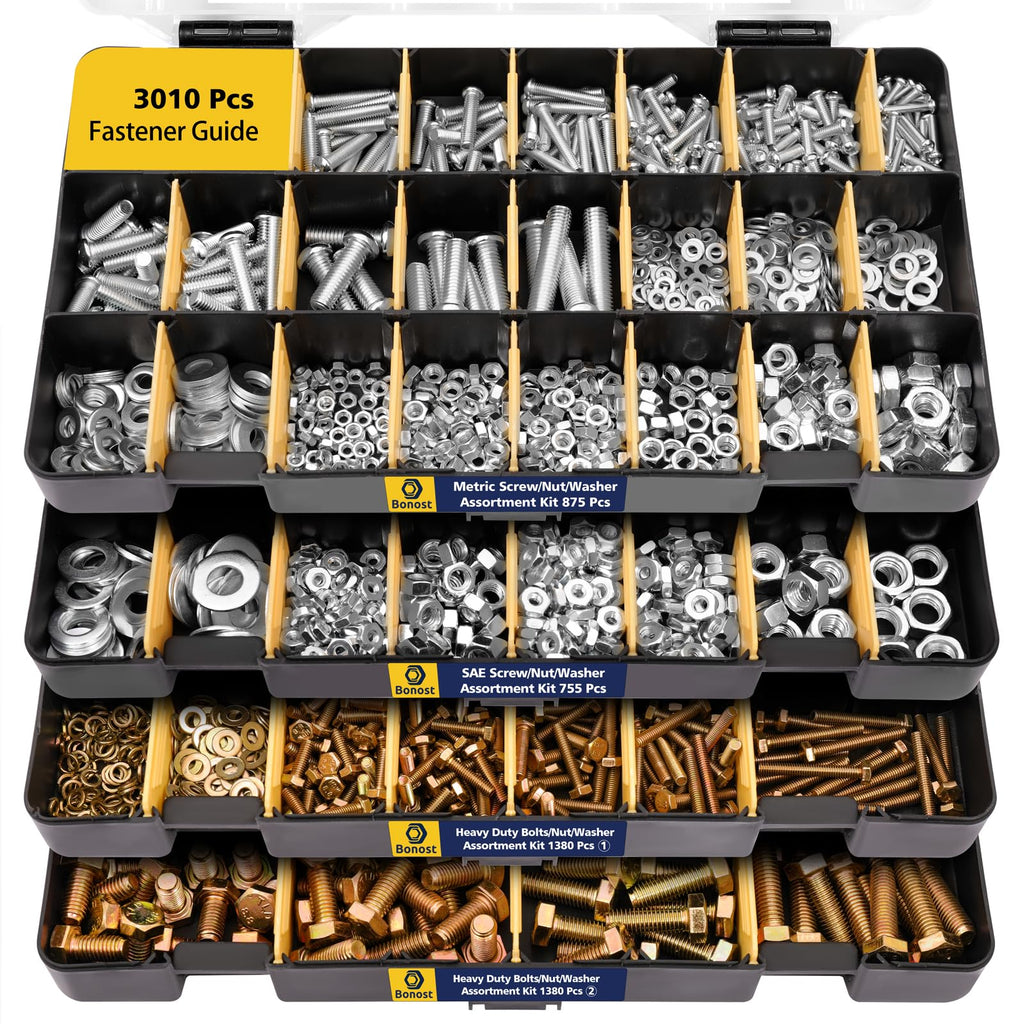 3010 Piece Grade 8.8 Metric Hex Bolt Nut and Washer Kit with 4 Trays